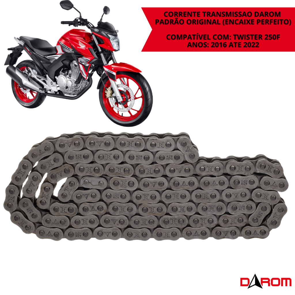 Corrente Relação 520HPOX110L Com Retentor Honda CB 250F Twister CRF 230  CB300R Alta Durabilidade Darom