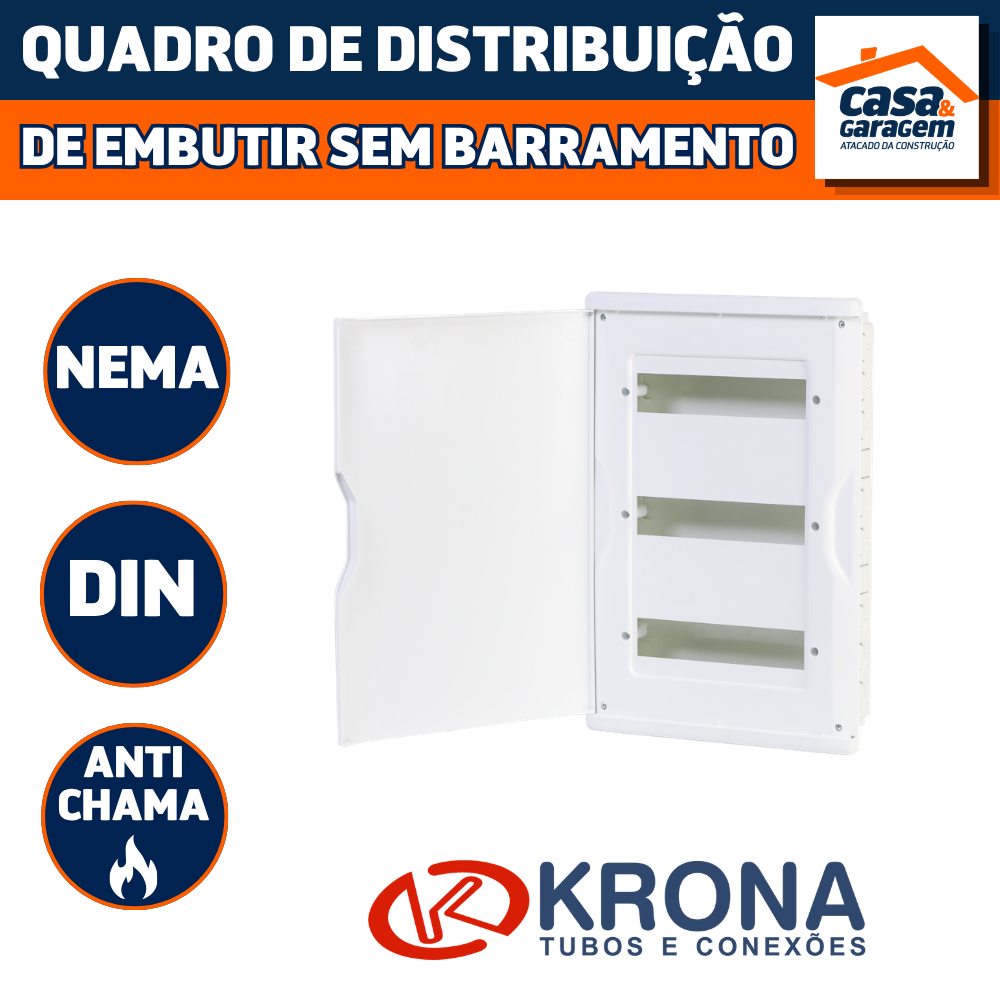 Quadro Distribuição Embutir Sem Barramento (Nema/Din) Krona Para Instalação Elét