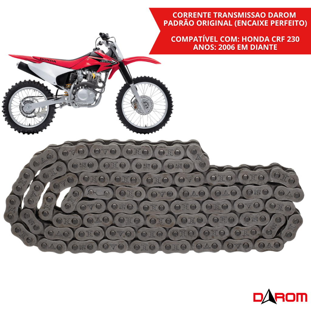 Corrente Transmissão Com Retentor Honda CRF 230 2006 Honda CB 300R Honda CB250F Twister 2016 A 2022 520HPOX110L  Darom