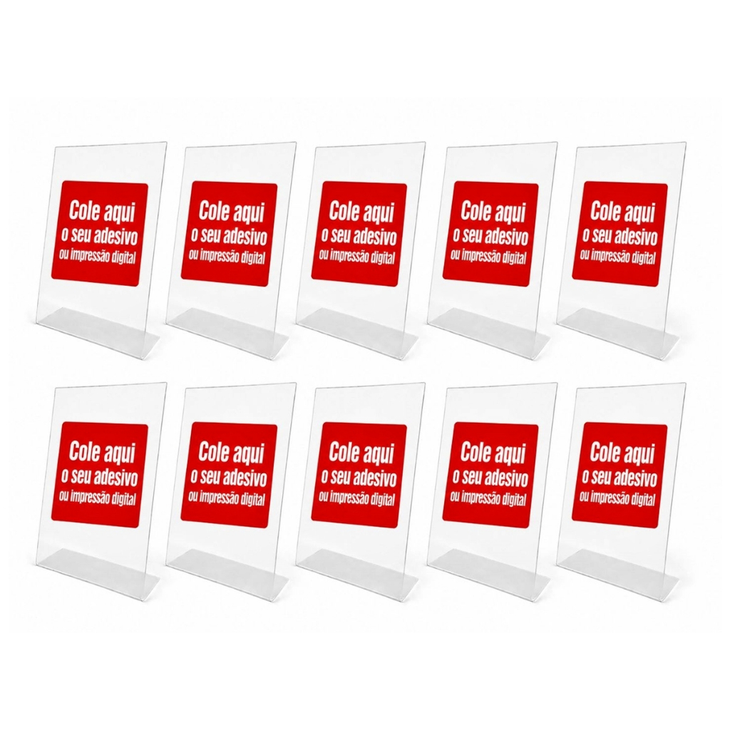 Kit 10 Display Expositor Acrilico A6 10x15cm Vertical Uma Dobra Adesivo Colante Qr Code Cardapio