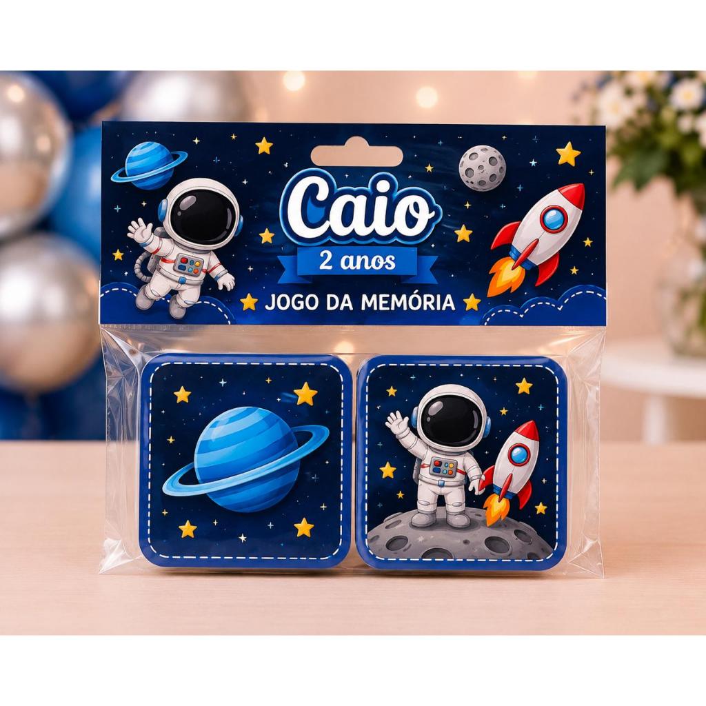 Jogo da Memória Astronauta Personalizado Para Lembrancinha de Festa Infantil Divertida