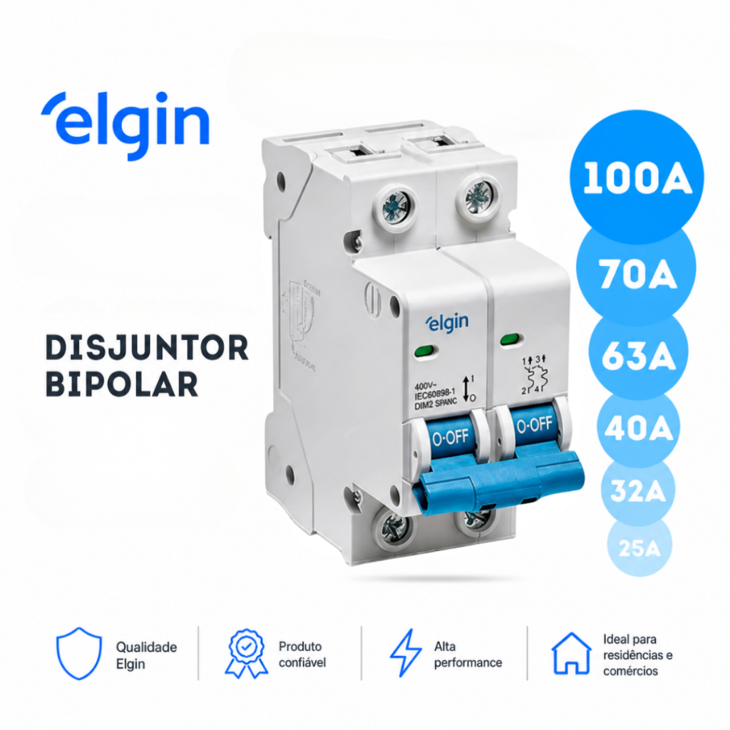 Disjuntor Bipolar Elgin Termomagnético De 25A até 100A