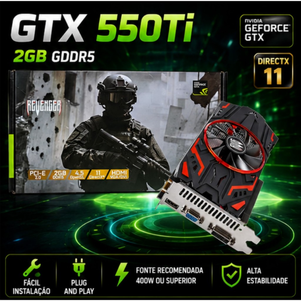 Placa De Vídeo GTX 550 Ti 2GB  E 4GB Ddr5 128bits GDDR5 Para PC Gamer Roblox Valorant