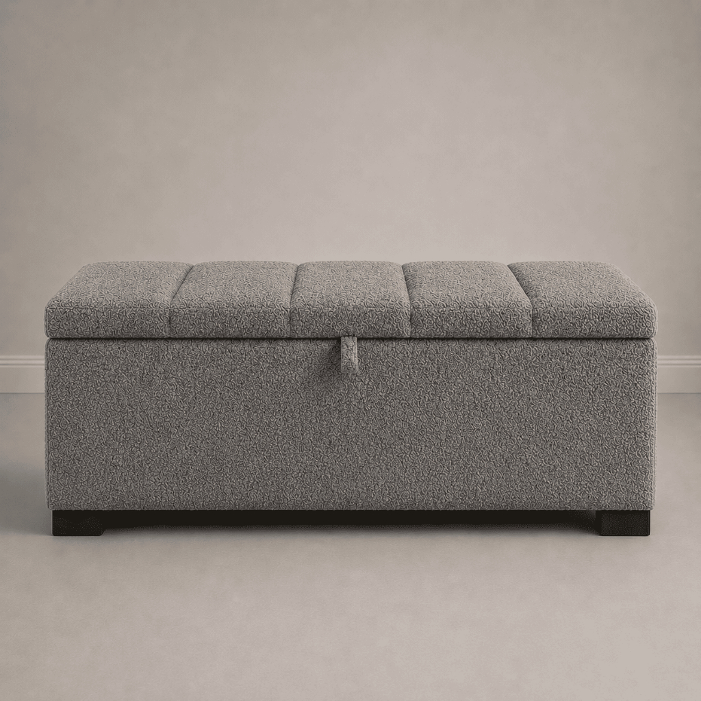 Bau Recamier Milão 120cm Casal Resistente Tecido Boucle Bau com Pistao Sapateira para Quarto
