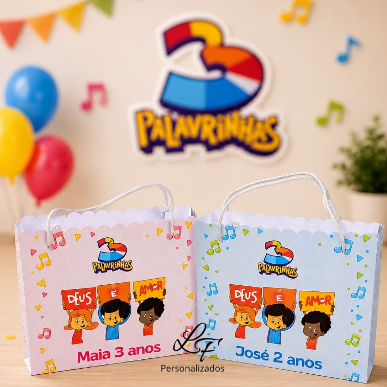 ENVIO EM ATÉ 24H / Sacolinha Personalizada / 3 Palavrinhas / Aniversário Infantil / Lembrancinha