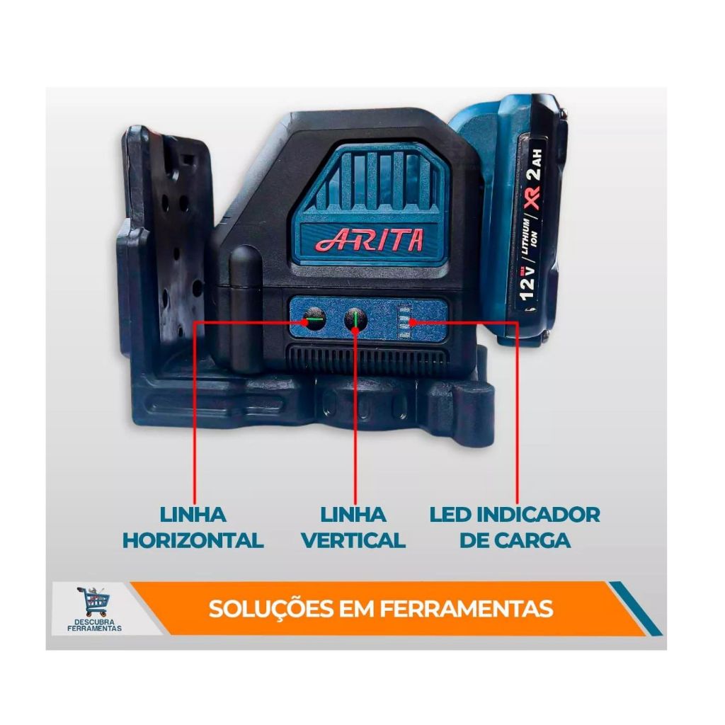 Nível A Laser 2 Linhas Verde Alcance 50m Com 2 Baterias 360 Artita