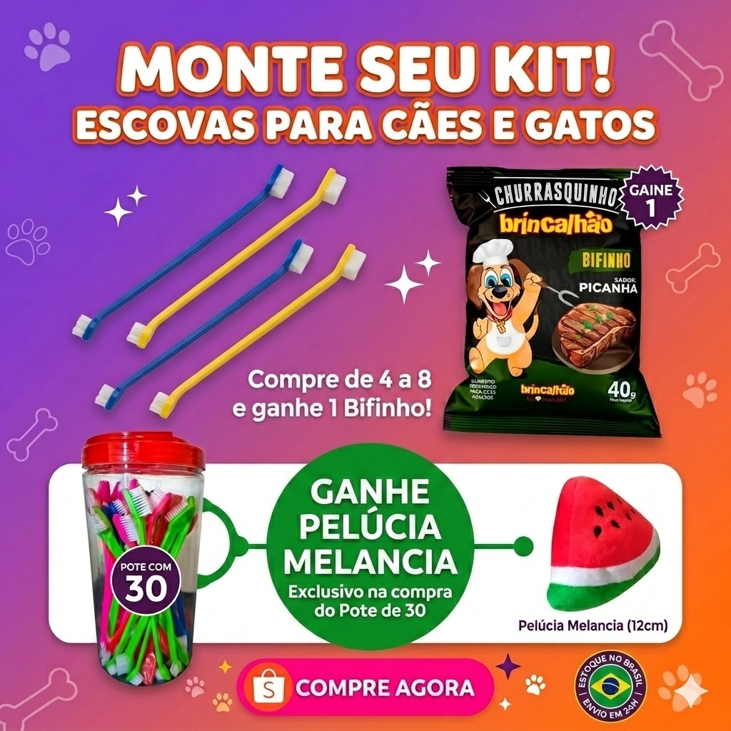 30 Escovas de Dente Para Cães e Gatos Anti Tártaro e Mal Hálito Ganhe Brinde