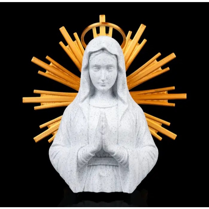 Imagem Nossa Senhora Decorativa em Resina com Halo Dourado | Escultura Religiosa Católica Luxo | Decoração Cristã para S
