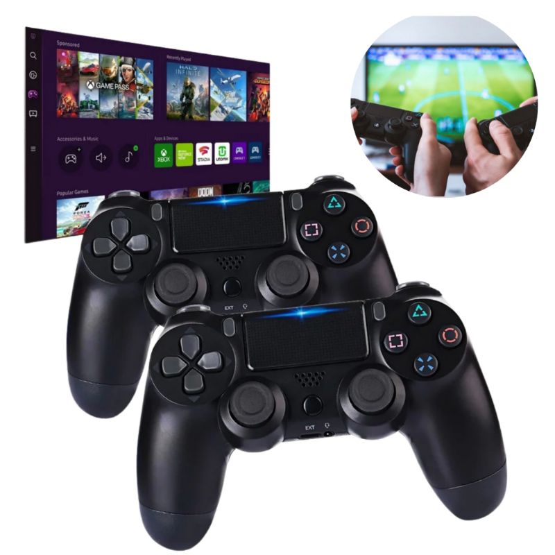 - Kit Com 2 Controles Gamer Sem Fio PS4 com LED para PC e Switch - Conectividade USB e Ergonomia