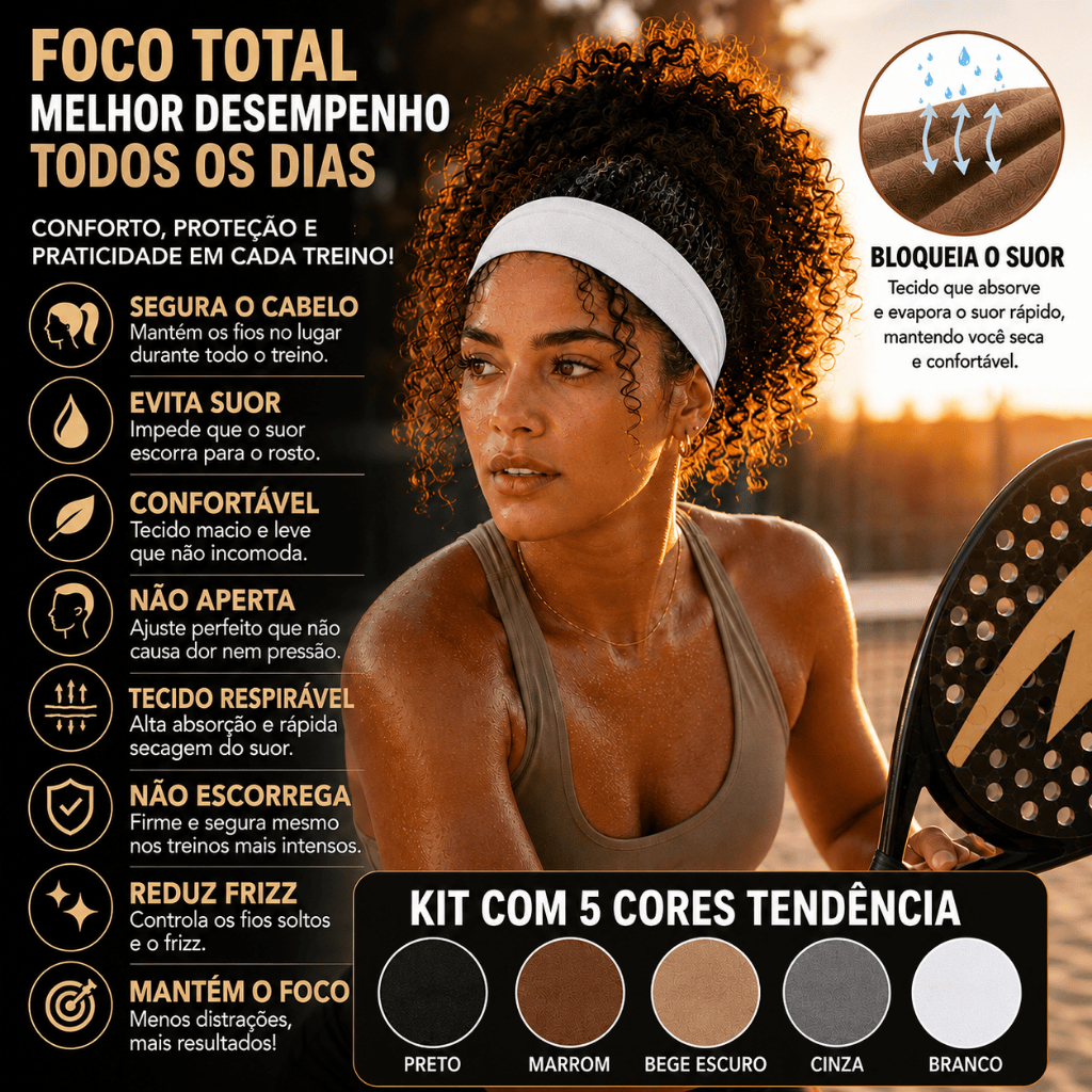 Faixas de Cabelo Kit com 1, 3 ou 5 Faixas, Branco, Preto, Marrom e Bege, Penteados e Esportes