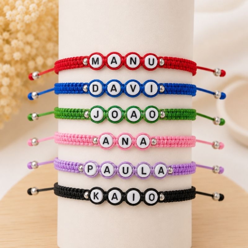 Pulseira com NOME/PALAVRA macramê regulável várias cores adulto ou infantil