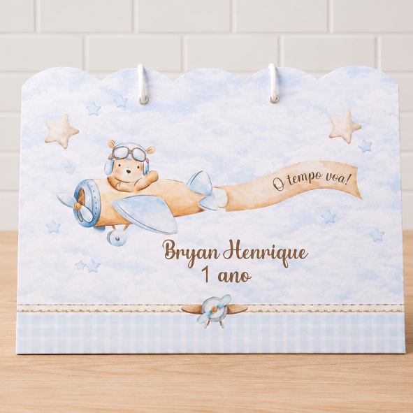 Kit 10 Sacolinhas Ursinho aviador Personalizadas | Lembrancinha Festa Aniversário Infantil - O tempo Voa