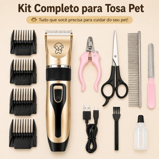 Máquina de Tosa para Pets Sem Fio Kit 11 Completo Aparador de Pelos Cães e Gatos Recarregável USB Silenciosa