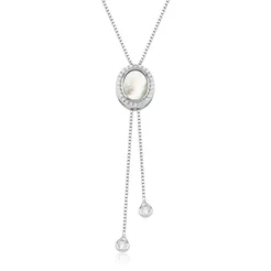 Colar Feminino de Prata 925 Gravatinha Redondo com Madrepérola e Ponto de Luz
