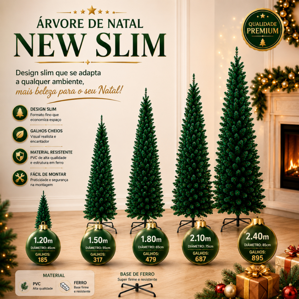 Árvore de Natal Slim Todos os Tamanhos Grande e Cheia imperdivel