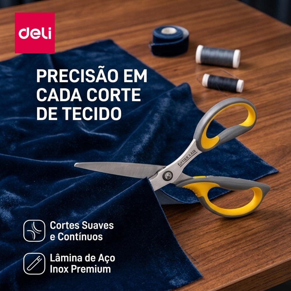 Tesoura Escolar e Escritório Deli 21cm Lâmina Inox Cabo Ergonômico · foto 2