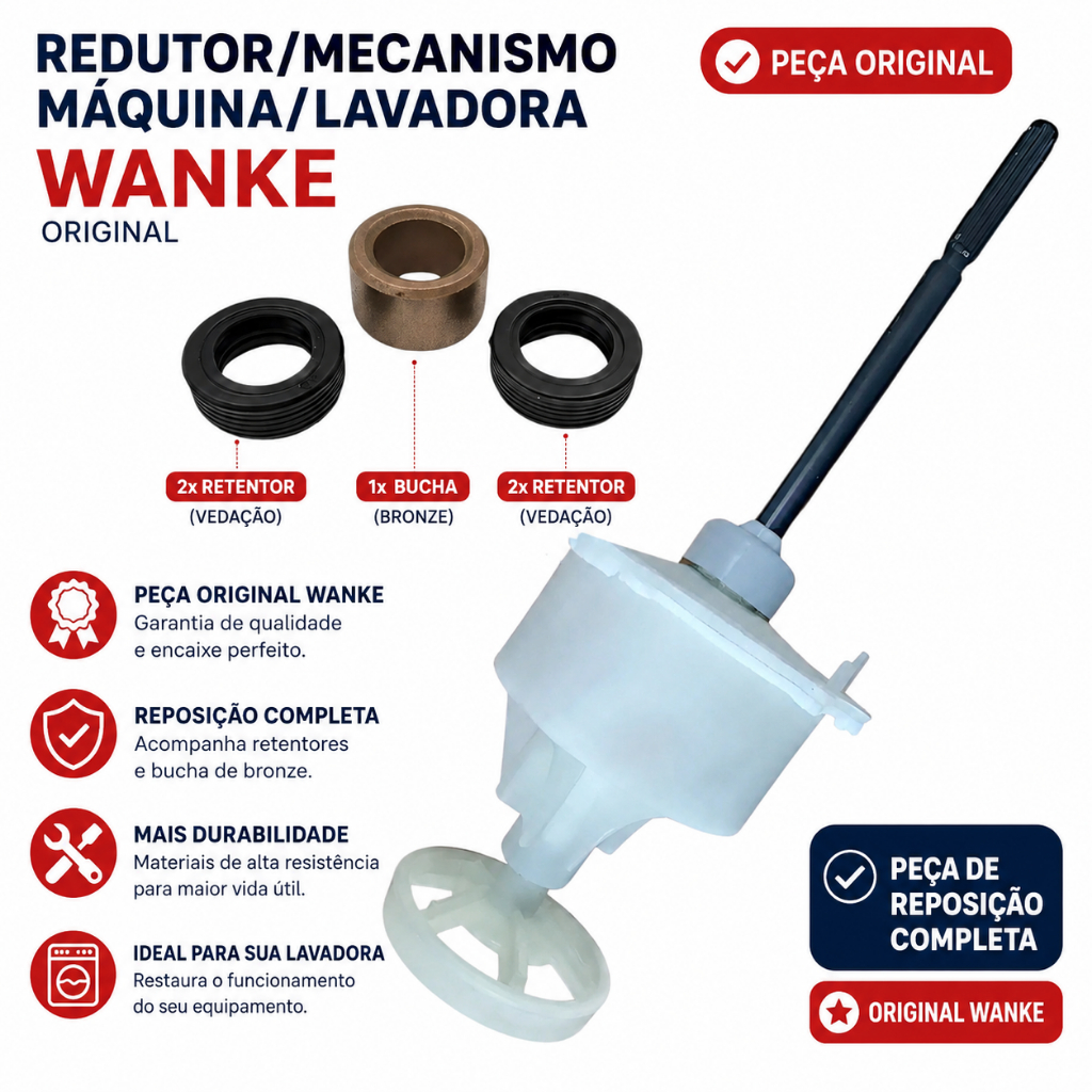Redutor/Mecanismo Maquina/Lavadora Wanke Original Retentor e Bucha- Peça Reposição Completa original