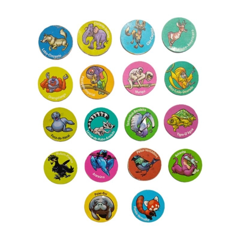 kit 18 tazos cromos coleção ping pong zaps animais em extinção retro nerd geek