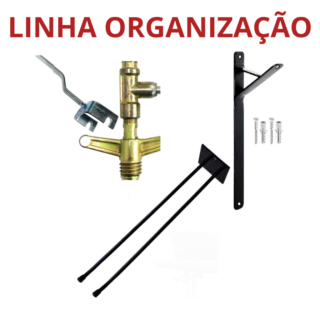 Kit Suporte Vassouras Parede + Suporte Botijão de Gás + Chave de Bujão Reforçada Organização Cozinha