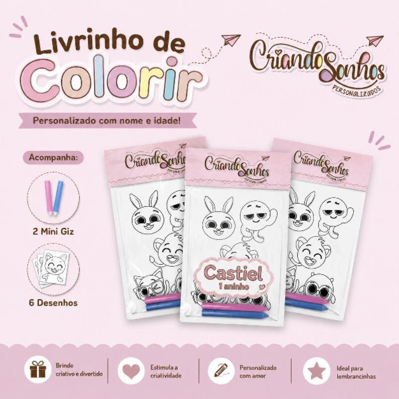 20 Mini Livrinho para Colorir Personalizado | Kit Colorir Festa Lembrancinha Infantil | Aniversário