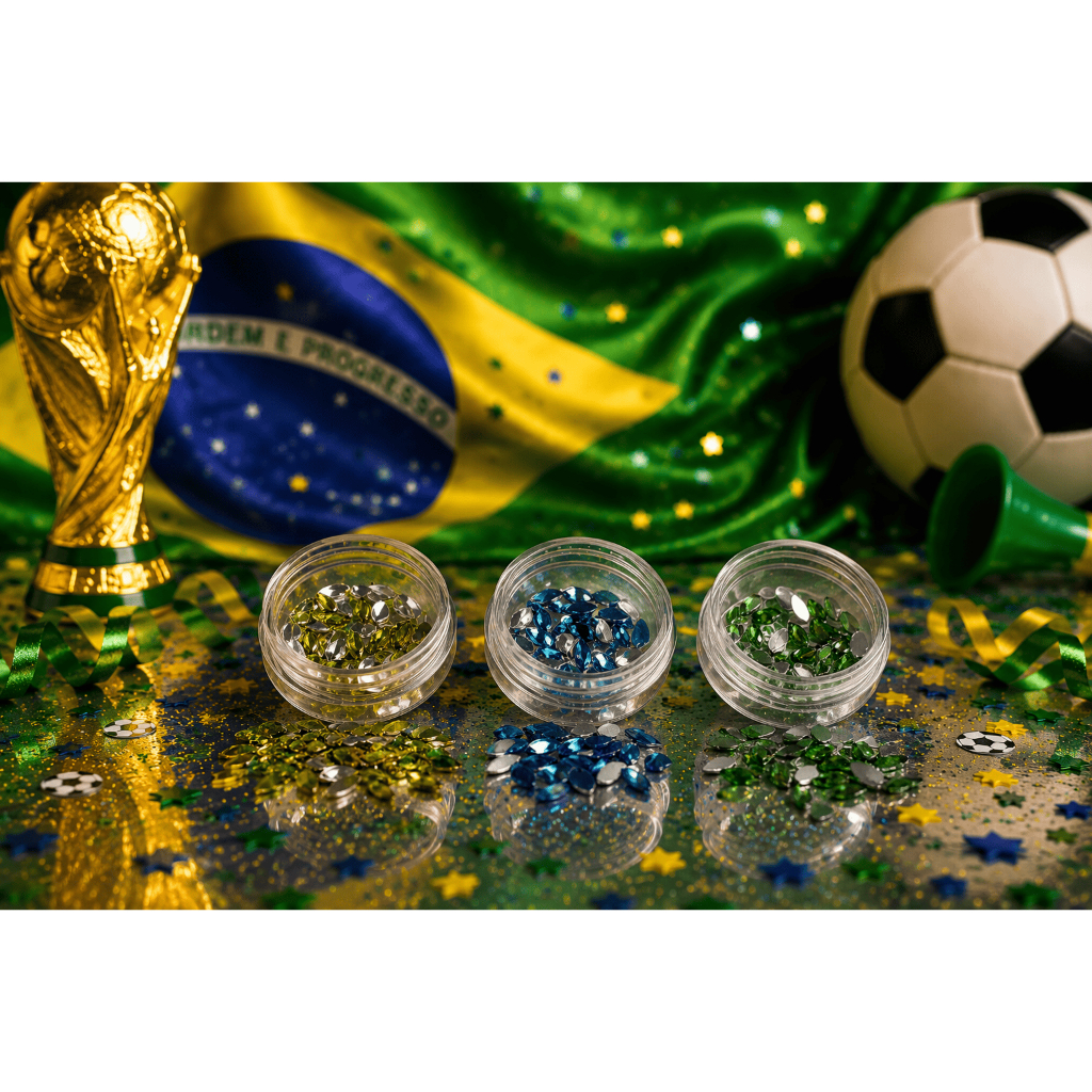 FASHION NAILS - Kit 3 Pedraria Chaton Navete - Coleção Cores Brasil Copa Do Mundo Verde Amarelo Azul