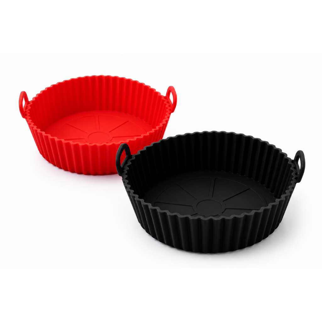 Kit 2 formas silicone airfryer antiaderente 20cm reutilizável.