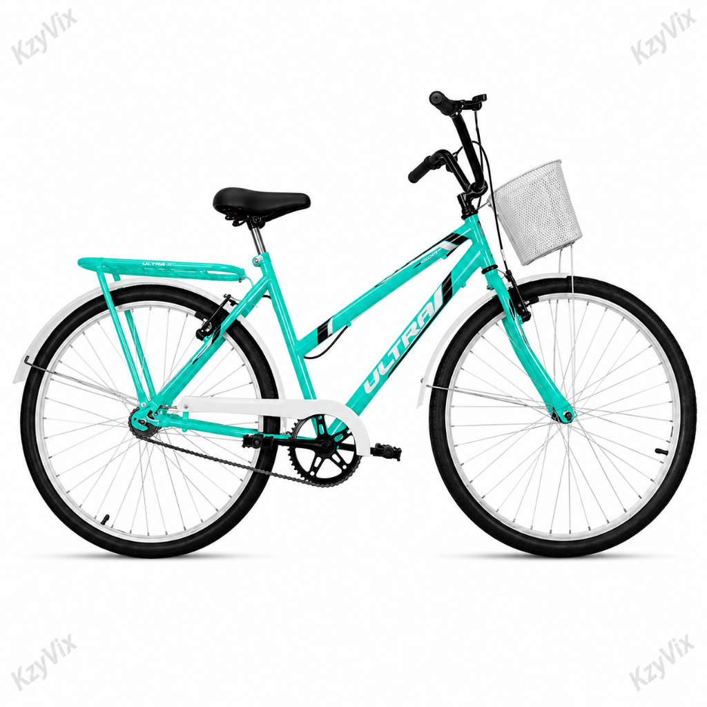 Bicicleta Aro 26 Ultra Bikes Wave Vintage Retro Summer Feminina Verde Bagageiro Cesto Adulta Passeio