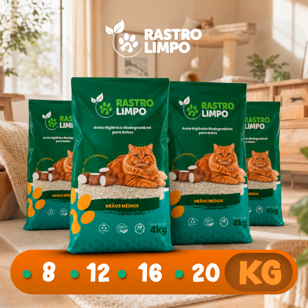 Areia 8 a 20 Kg Biodegradável Grãos Médios Rastro Limpo Premium Torrões Firmes para Gatos