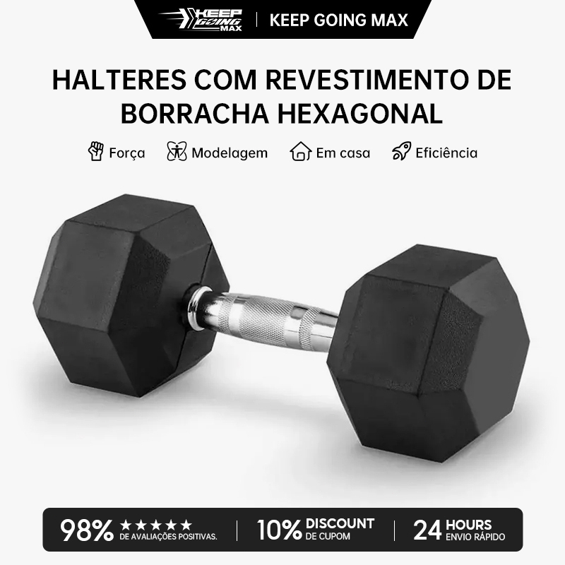 KEEP Halter Dumbell Emborrachado Sextavado Cromado De 10lb(4.5kg) Um único haltere 1 Unidade