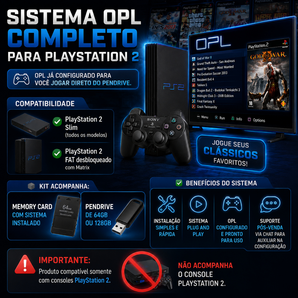 Kit OPL - Memória card + Pendriver 128 GB - PS2 - PENDRIVE JA COM MAIS DE 2 Mil jogos