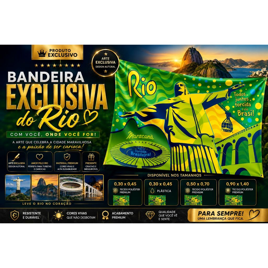 6UN Bandeira Brasil Rio Cristo Redentor 50x70 Copa 2026