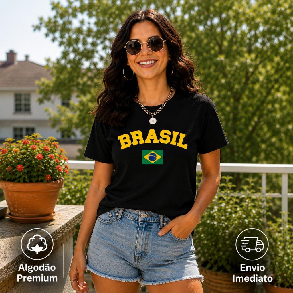 Camiseta Feminina Brasil Seleção Brasileira Algodão Premium Casual