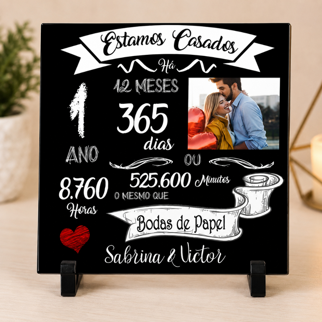 Azulejo Bodas de Papel 1 Ano Casamento Presente Decoração Personalizado Amor União