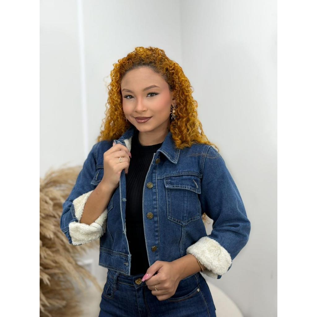 Jaqueta Jeans Feminina Peluciada Premium Inverno Forrada Quentinha KA25G225