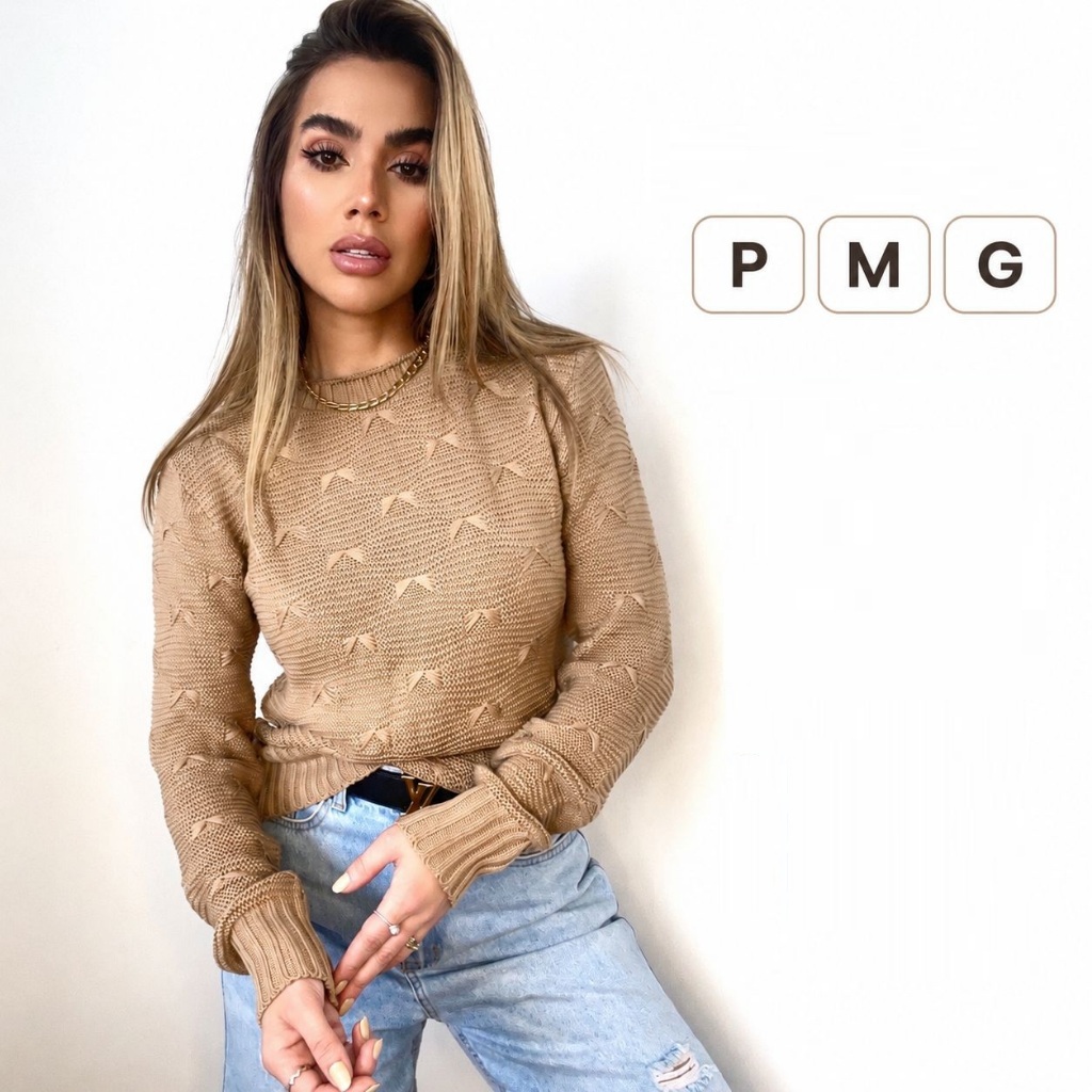Suéter Feminino em Tricot Manga Longa Confortável Casual Inverno