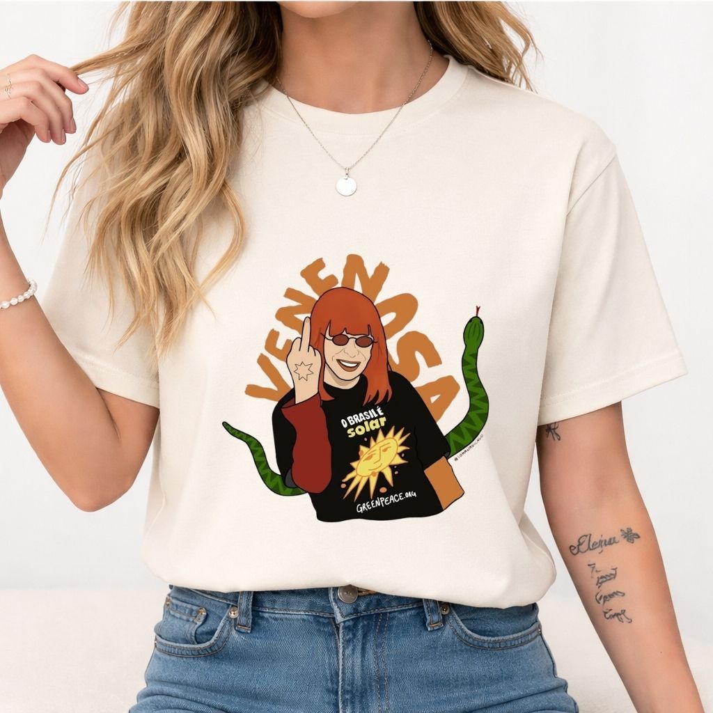 Blusa Feminina Estilosa Estampada Rita Lee - Venenosa Feminina Masculina MPB Rock Brasileiro Personalizada Algodão