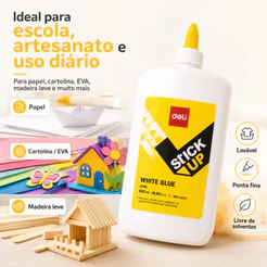 Cola Branca 120ml/ 500ml PVAC Lavável Deli Sem Solvente Ponta Fina Escolar Artesanato