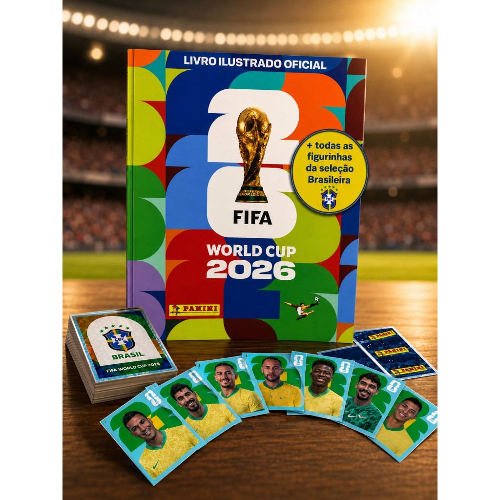 Álbum Copa do Mundo FIFA 2026 + Todas as Figurinhas da Seleção Brasileira + Figurinhas Lendarias do Neymar