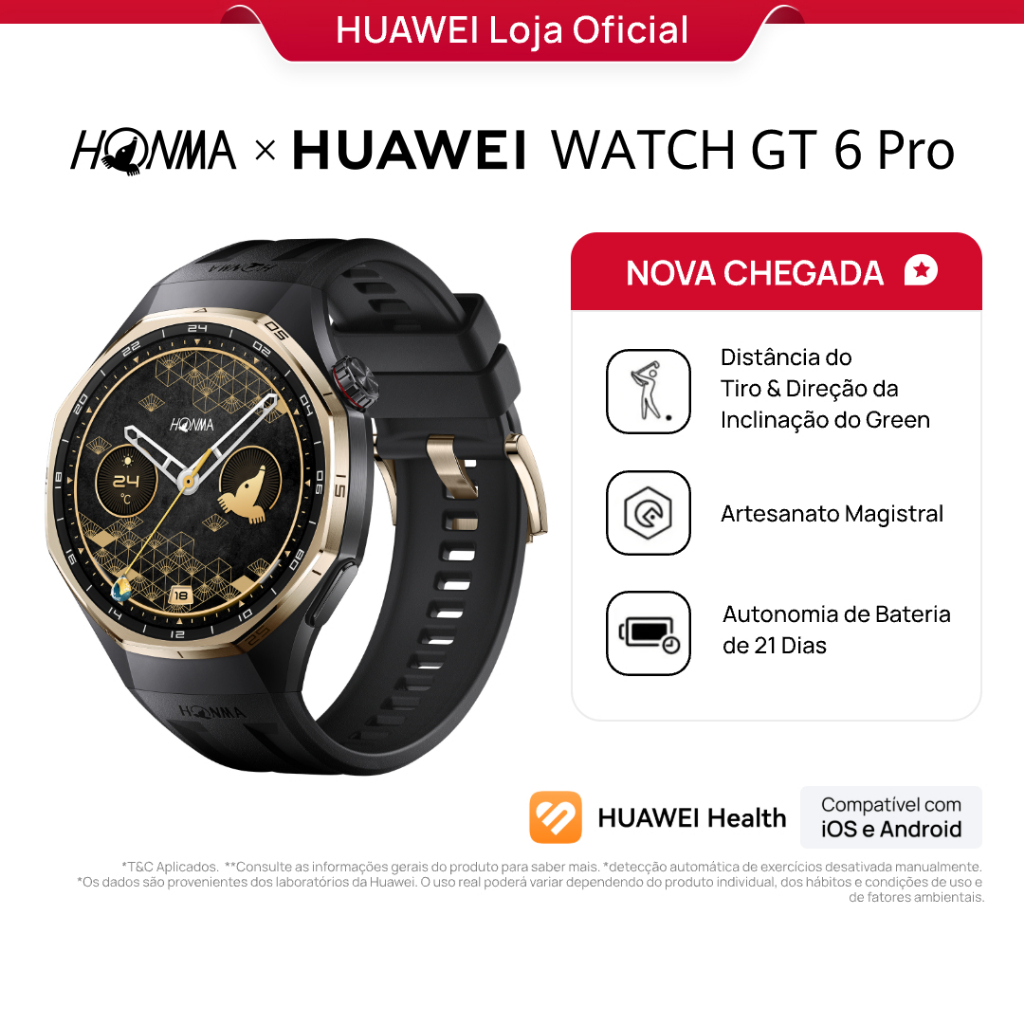 HUAWEI Relógio GT 6 Pro Honma| Smartwatch| Projetado com a HONMA| Até 21 dias de autonomia da bateria