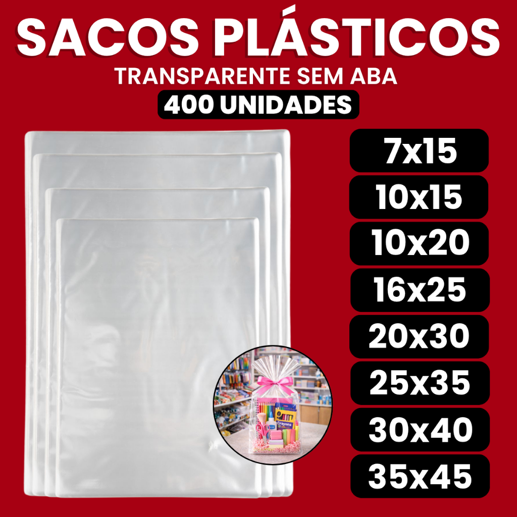 Kit 400 Unidades De Saquinho Premium Sem Aba Transparente Embalagem Resistente Saco Plástico Lacre