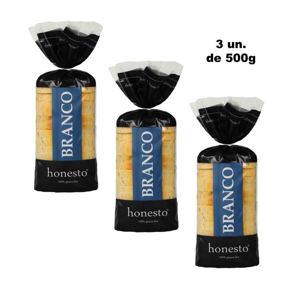 Kit 3 Pães De Forma Honesto Sabor Branco - 500g - Sem Glúten/Leite