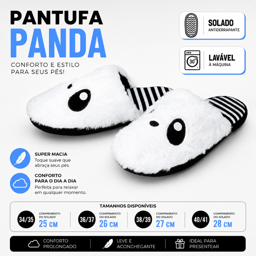 Pantufa Chinelo Panda Importway Macia Solado Antiderrapante 34 ao 41