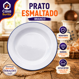 Jogo De Pratos Esmaltado Aluminio Fundo 22cm Retrô Prato Esmaltado Antigo Fundo Kit Diversos