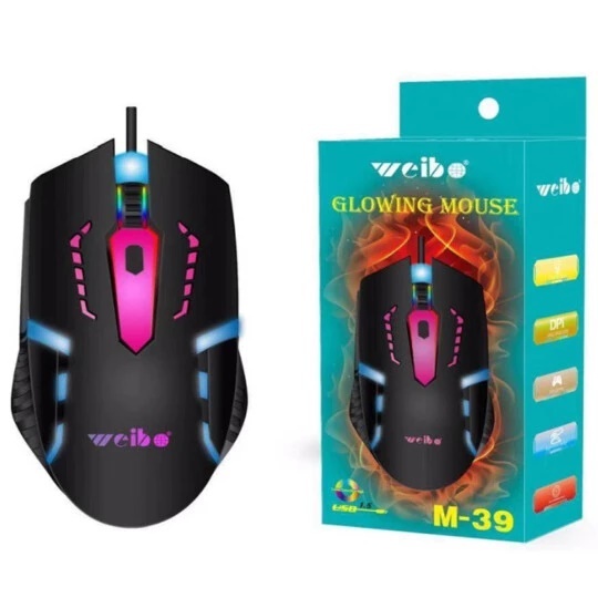 Mouse Gamer RGB USB Óptico LED Colorido Weibo M-39 para PC Notebook