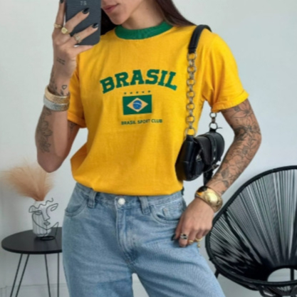 Camisa Feminina Brasil Copa Do Mundo Estilosa Blogueira Camiseta Algodao Moda Verao