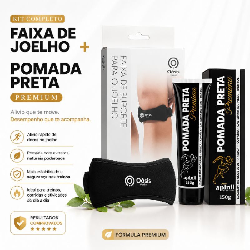 Kit Joelho Premium com Faixa + Pomada Preta 150g | Suporte, Conforto e Alívio
