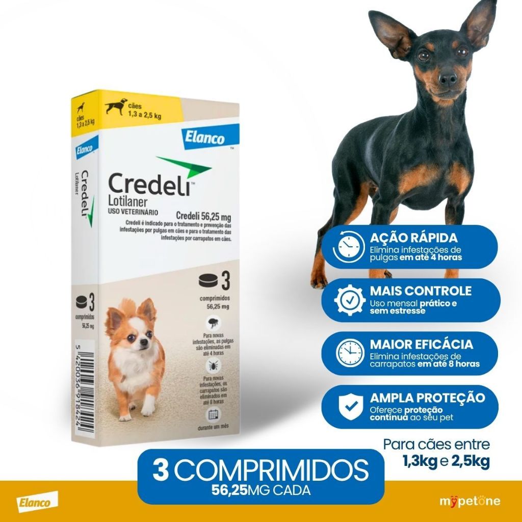 Credeli Elanco 56,25 mg para Cães de 1,3 até 2,5 Kg - 3 Comprimidos