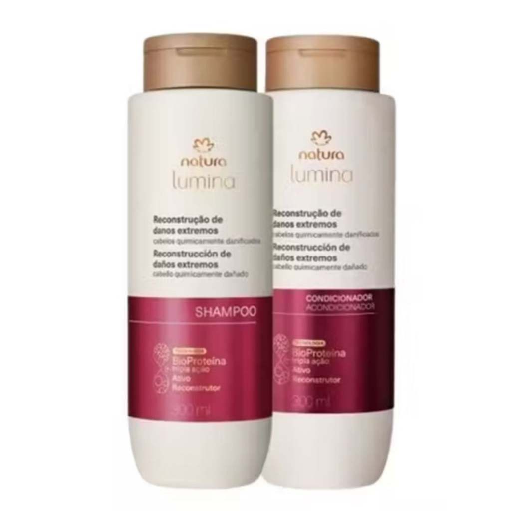 kit natura lumina reconstrução de danos extremos, contendo shampoo e condicionador (bazar)
