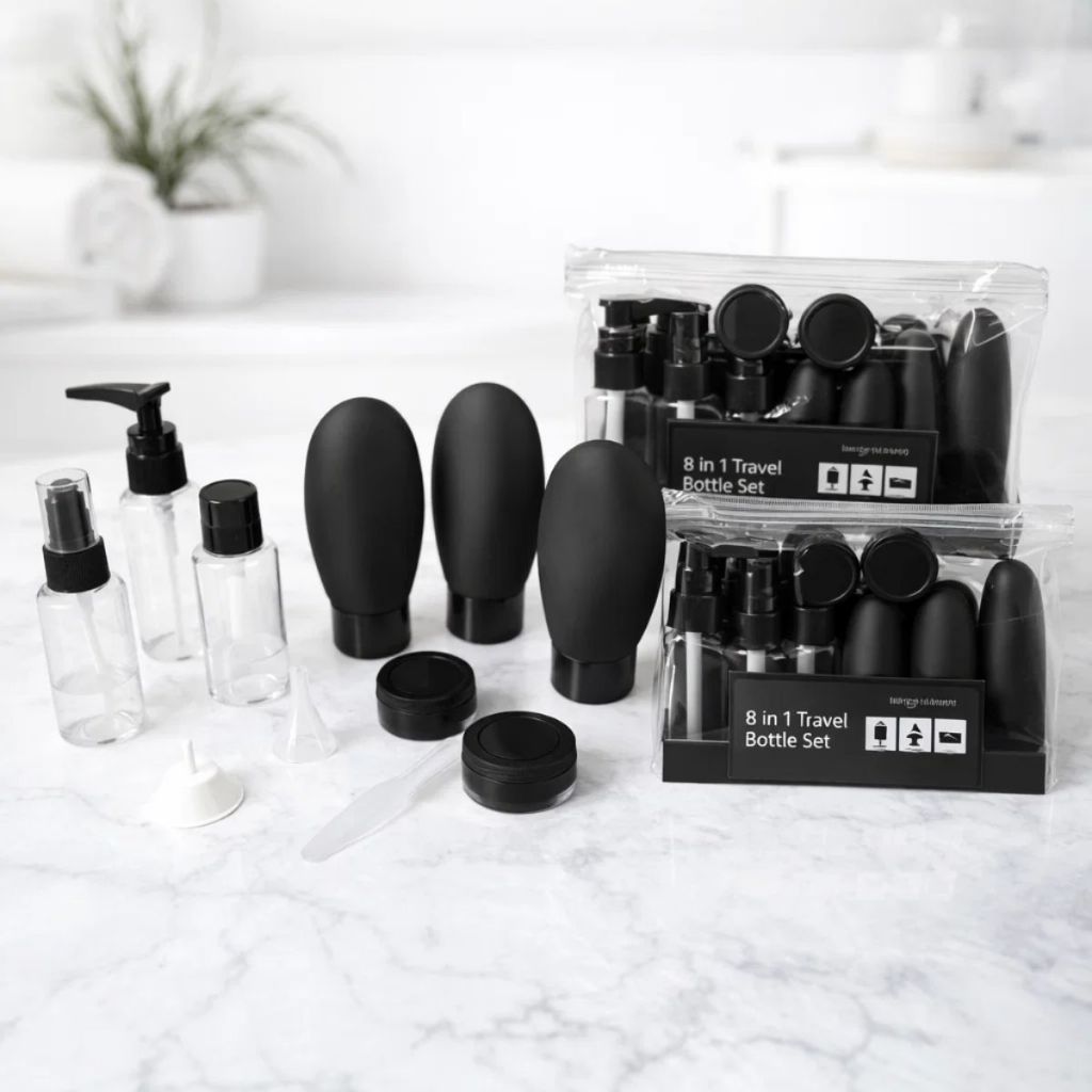 Kit Viagem Porta Cosméticos Creme Borrifador Higiene Pessoal Shampoo Sabonete Frascos Organizador