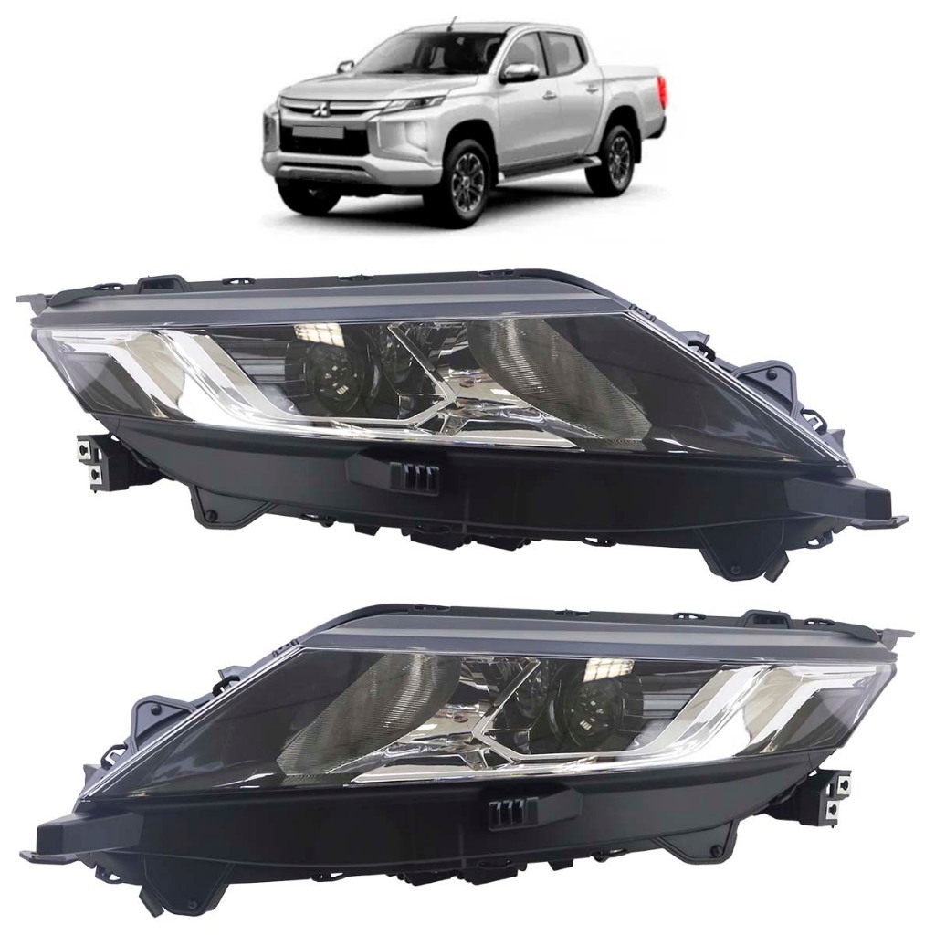 Par Farol Dianteiro L200 2021 2022 2023 Máscara Negra Lente Lisa Acrilico